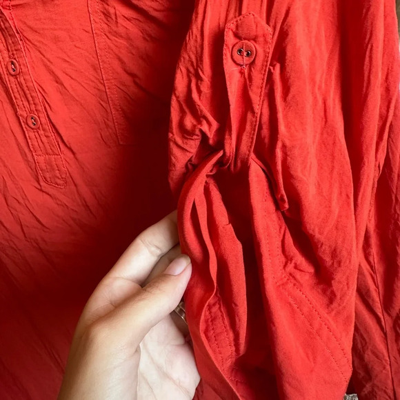 Torrid Red Orange 1/4 Button 3x long Sleeve Pocket Blouse - Picture 6 of 8